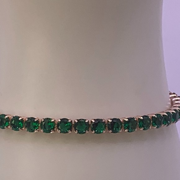 18 K Rose Gold Plated Tennis Bracelet Round 4mm Green Cubic Zirconia - Picture 2 of 4